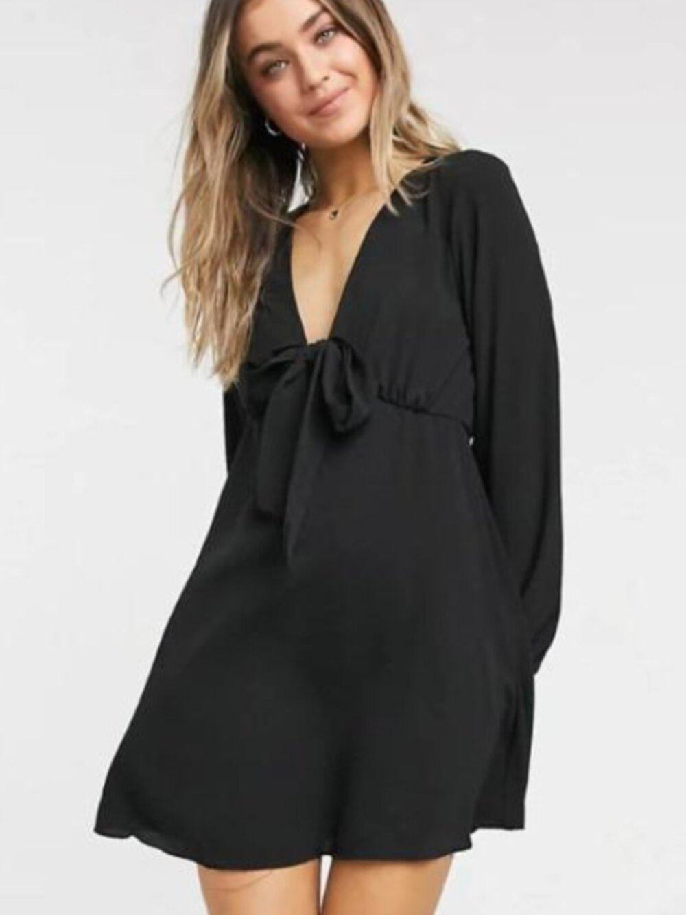 ASOS DESIGN Tie-Front Mini Long Sleeve Dress